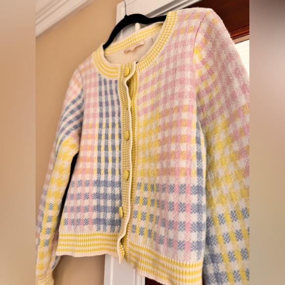 LoveShackFancy $475 Keoni Button Down Cardigan Sweater, Mint Jelly Small plaid - Picture 5 of 9